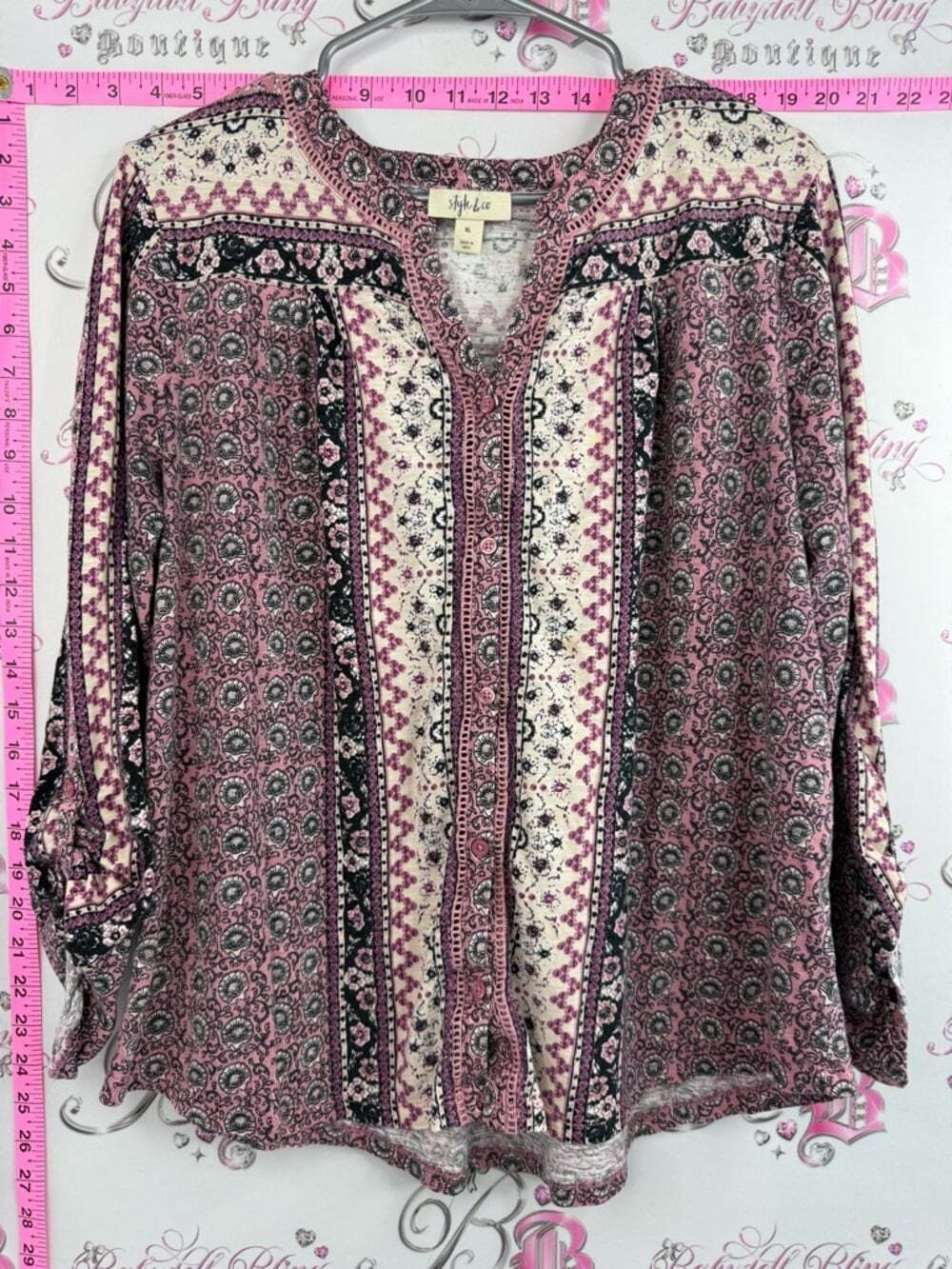 Style & Co. Pink and Cream Printed Boho Tunic